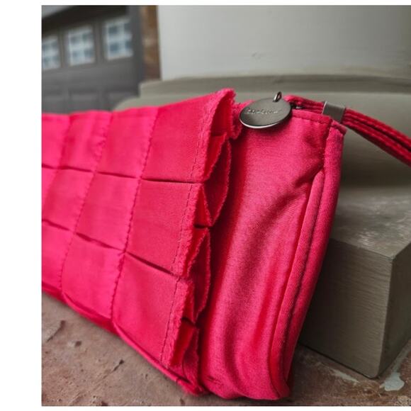 Botkier Wristlet Clutch Hot Pink Satin Fancy Purse Silver accents 11.5" x 5" Eve - Picture 2 of 10